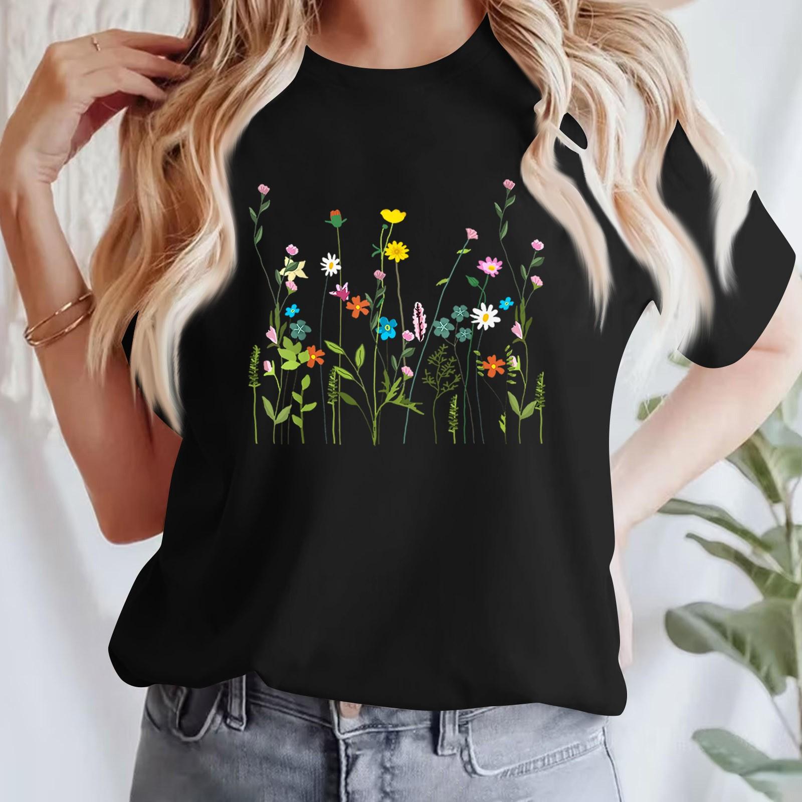 

Женская повседневная футболка с принтом, пуловер с круглым вырезом, топ с короткими рукавами XXL чёрный