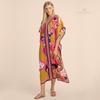 Long Kaftan Bohemian Printed Bikini Cover-ups Sexy V-neck Half Sleeve Maxi Dress Tunic Women Beach Wear Swim Suit Cover Up Q1333