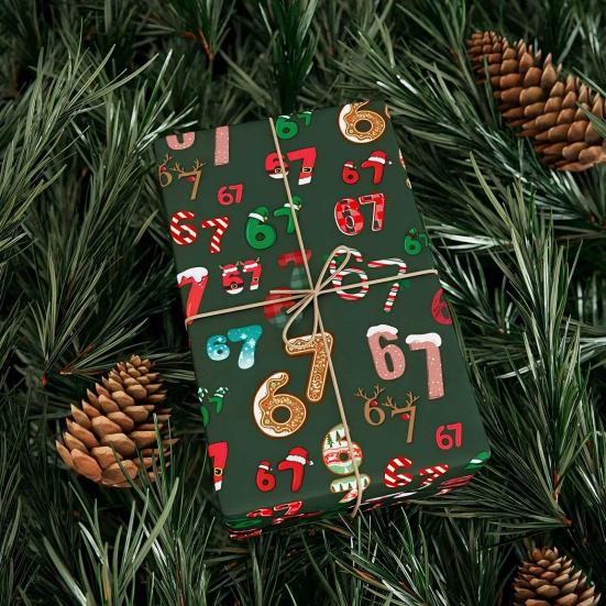 67 Christmas Wrapping Paper Funny 6 7 Meme Holiday Gift Wrap Santa Six Seven Festive Wrapping Paper for Teens Christmas Gift DIY Crafts