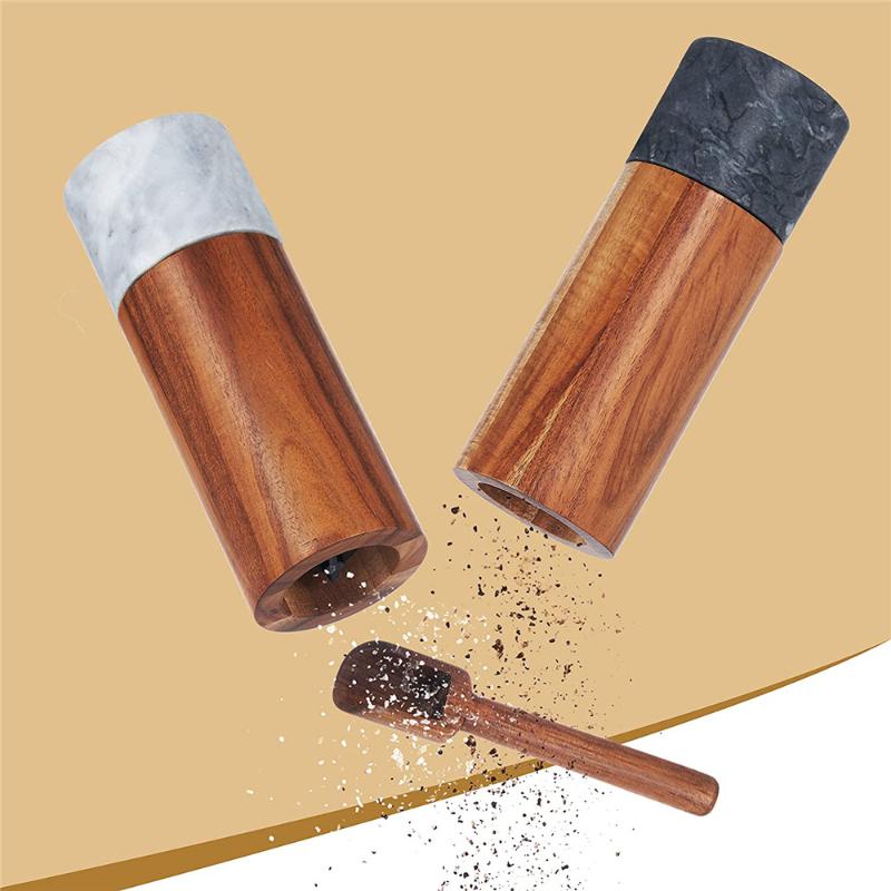 Marble Acacia Wood Splicing Pepper Mill Manual Kitchen Tools Wood Sea Salt Peppercorns Grinder Multi-purpose Seasoning Bottle