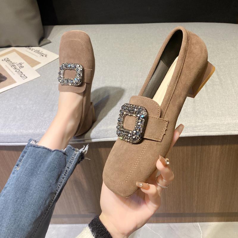 

Женская мода Elegantes каблуки новые массивные квадратные пряжки глубокий рот французский ретро комфорт квадратный носок одинарные туфли Zapatos Mujer 35