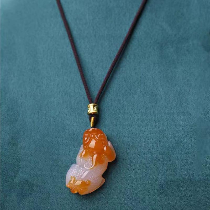 Golden Cicada Pi Xiu Pendant with Natural Ice Agate Chalcedony, Jade Stone, and Clever Colors - Buddha Guanyin Landscape Plaque Design.
