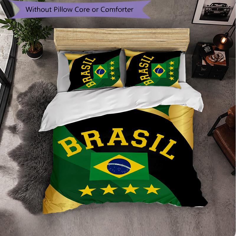 Brasilien Fußballmuster 3-teiliges Bettwäsche-Set Weiche Mikrofaser-Bettbezug mit Kissenbezügen für das Schlafzimmer