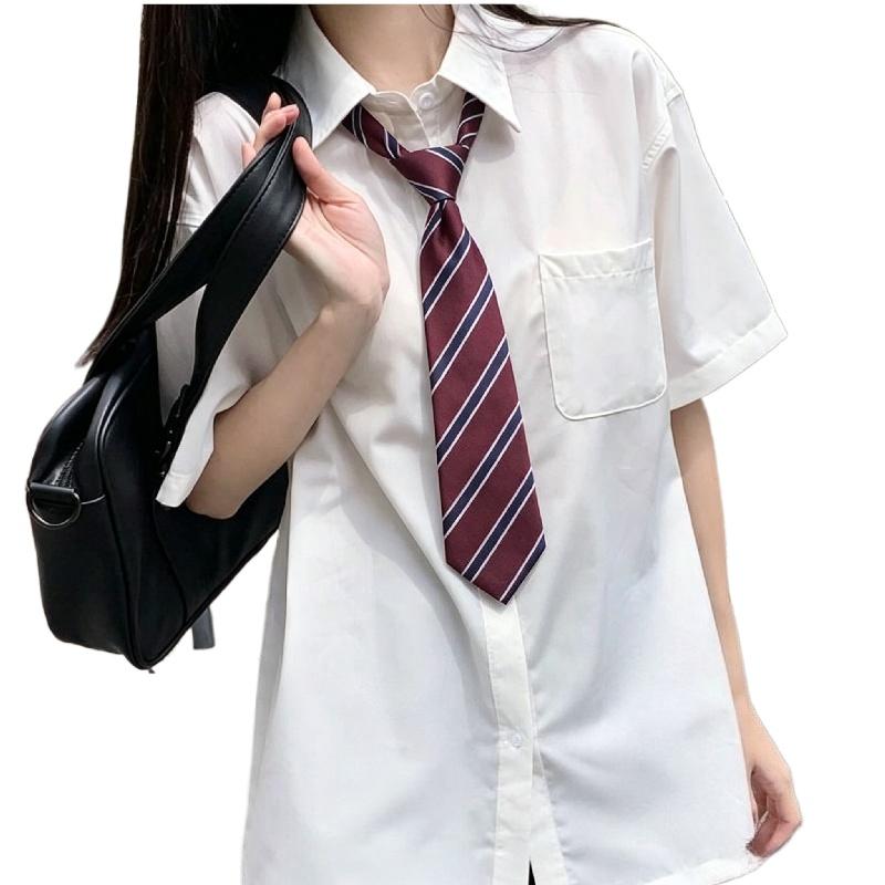White Short Sleeved Shirts for Women Japanese College Style Versatile Loose Shirt with Tie Summer Single Breasted Blouse
