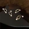 New Punk Zircon Imitation Pearl Drop Earring Korean Pin Shaped Dangle Earrings For Women Classic Charm Jewelry Gifts