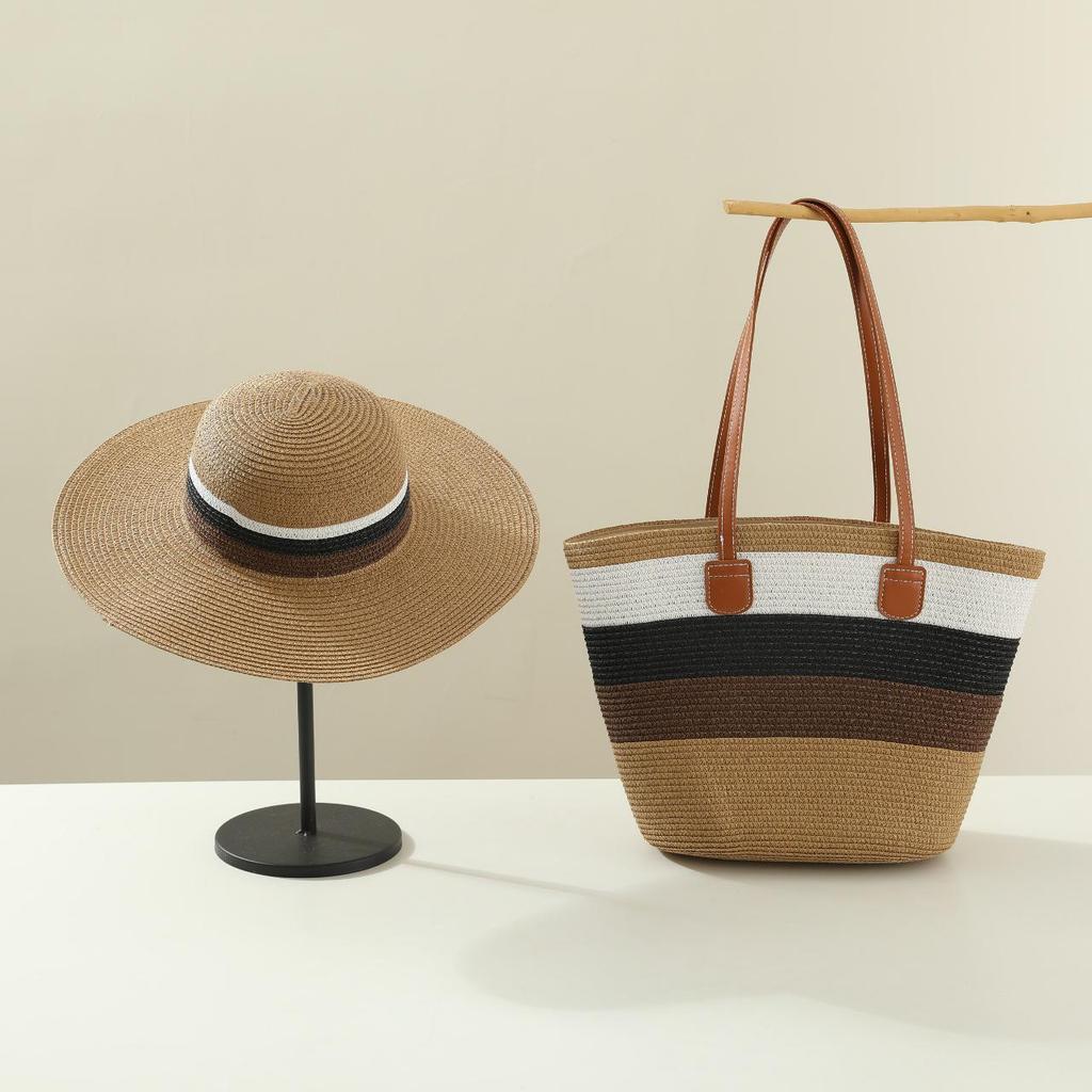 2024 Straw Woven Shoulder Bag with Hat Cover - Perfect for Summer Travel and Beach Vacations