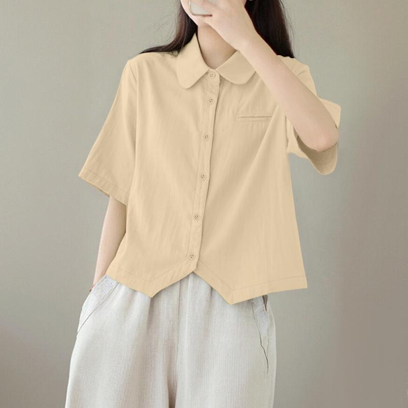 ZANZEA Damen Umlegekragen Locker Lässig Halbarm Bluse