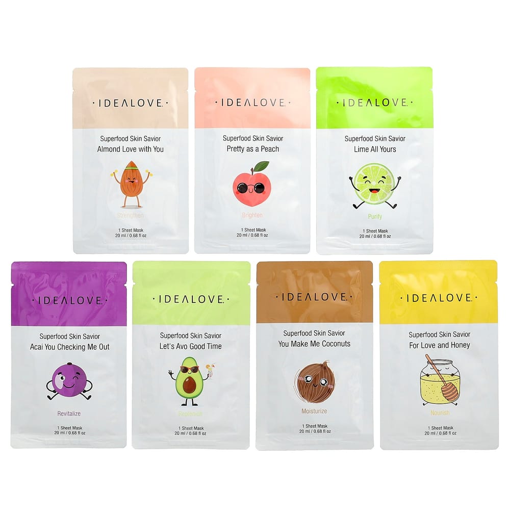 

Ideallove Superfood Спаситель Кожи Разнообразная Упаковка Красота Тканевые Маски, 7 Масок (20 мл / 0,68 жидкой унции каждый) 7Masks - 1 ea