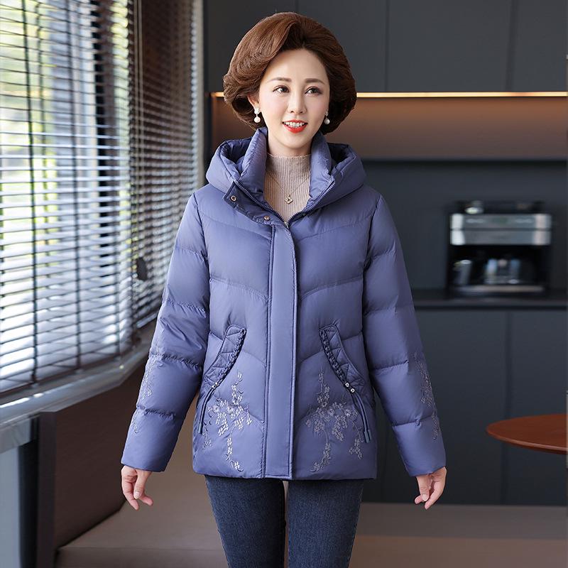 

2025 Stylish Hooded Embroidered Winter Down Jacket for Middle-Aged & Elderly Women - Warm, Windproof & Thick L (95-105 jin) фиолетовый