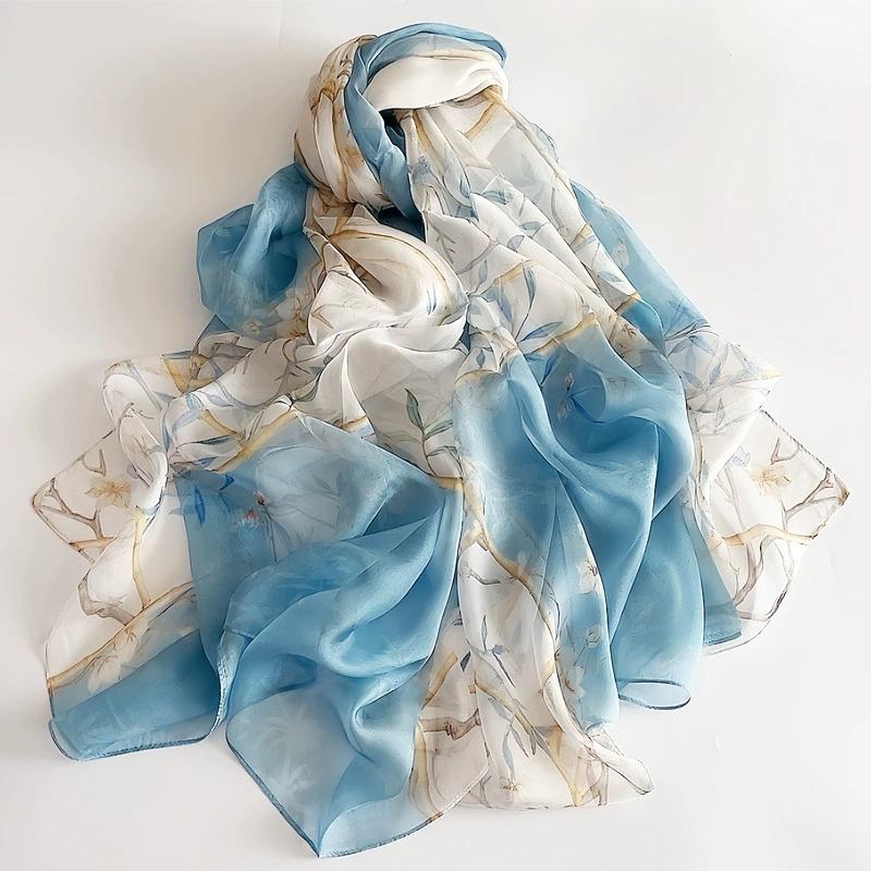 Spring Summer Women Large-size Printed Beach Shawls Muslim Hijabs Travel Thin Sunscreen Scarf/Scarves 100% Silk Beach Scarf