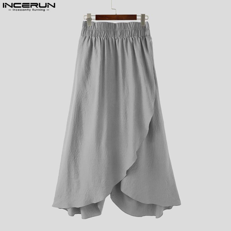INCERUN Men Elastic Waist Twisted Irregular Layers Casual Loose Long Pants Trousers