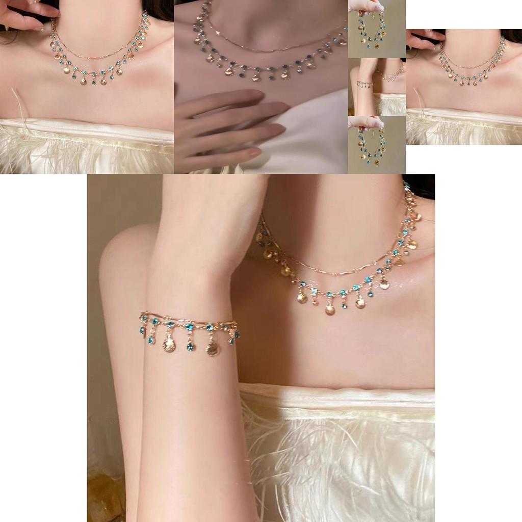 Artistic Blue Shell Necklace With Zircon Elements Exquisite Geometric Design For Women