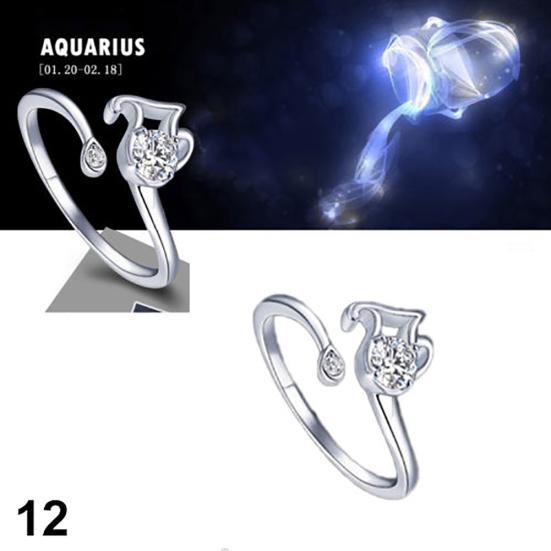 Men Women Silver Plated Constellations Adjustable Opening Ring Birthday Gift