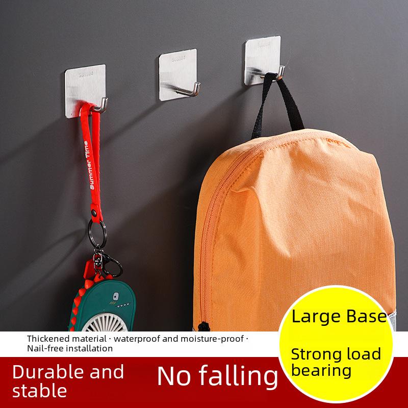 304 Stainless Steel No-Drill Adhesive Hooks - Waterproof & Moisture-Proof for Kitchen, Bathroom, Door