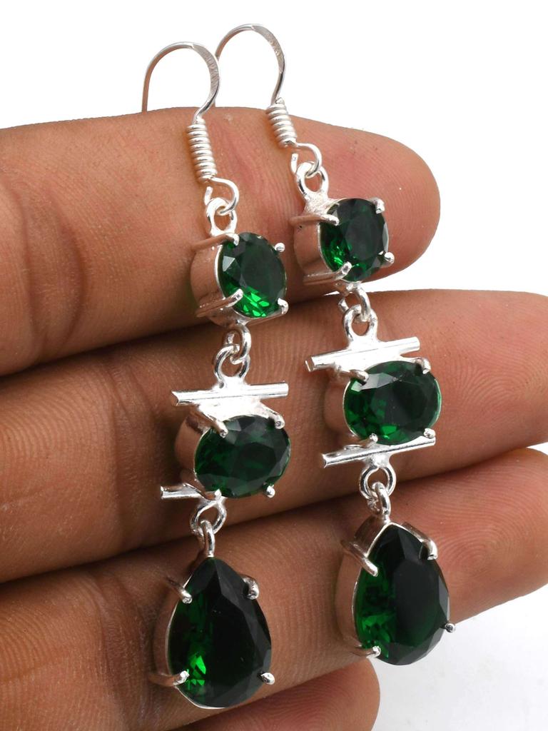 Green Quartz Gemstone Ethnic Handmade Drop Dengle Earring Jewelry ER 249