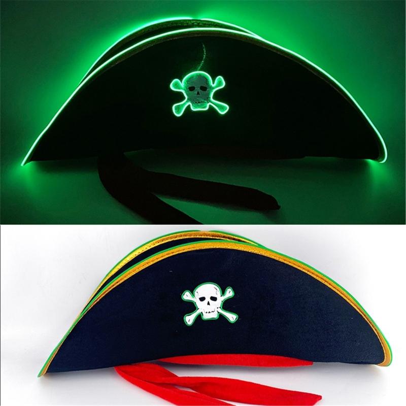 Adult Pirate Hat LED Skull Pirate Hat Pirate Costume Accessories for Adult Teens Masquerade Halloween Role Play Parties