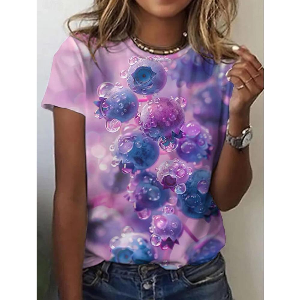 Fashion Women Retro Creative Strawberry Blueberries Print T Shirt Funny Casual O-neck Short Sleeves T-shirt Summer Female Tee Shirt