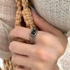 PANJBJ 925 Sterling Silver Black Agate Rings for Women Line Texture Hollow Out Design Retro Jewelry Gift Dropshipping