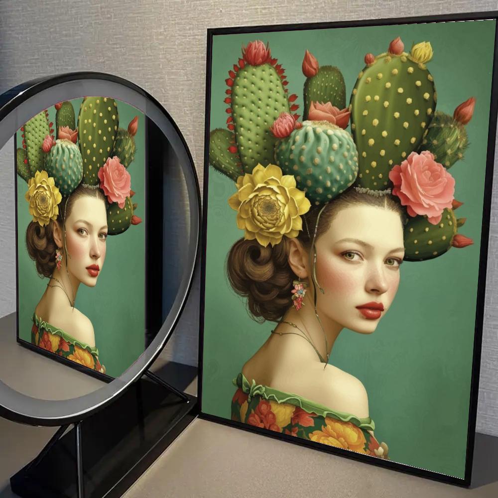 Nordic Bohemian Glasses Woman with Flowers Canvas Poster Bird Woman Portrait Wall Art Prints for Living Room Bedroom Home Decor