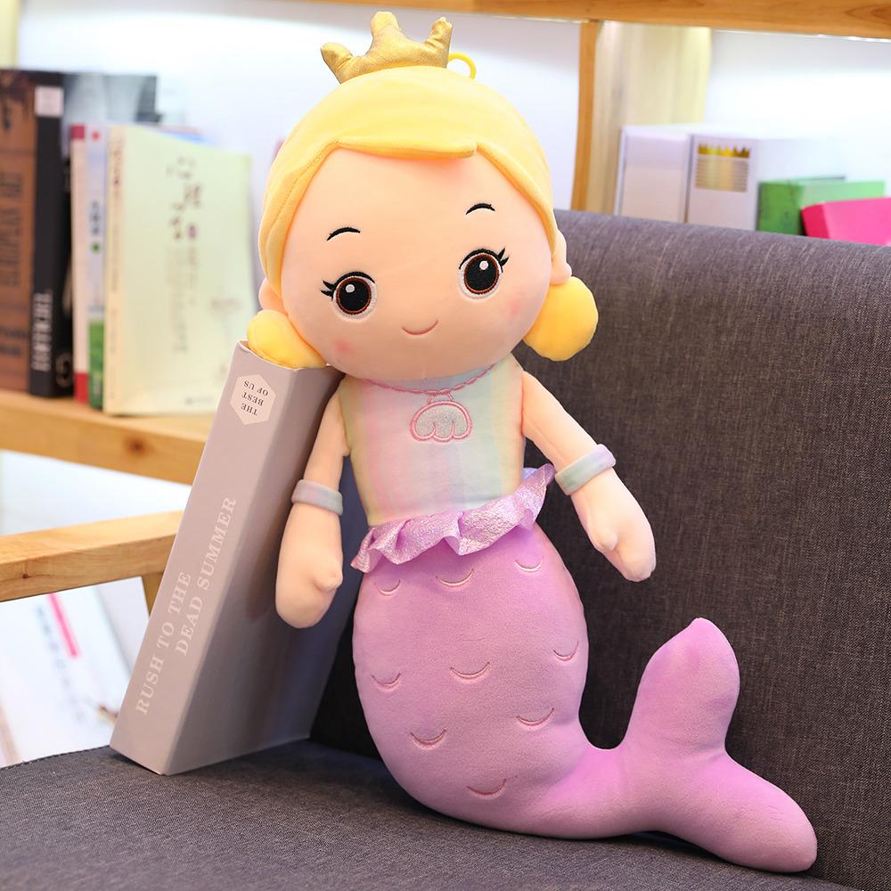 Cute Crown Mermaid Plush Doll Girl Sleeping Hugging Cloth Doll Pillow Colorful Princess Fish Doll Gift