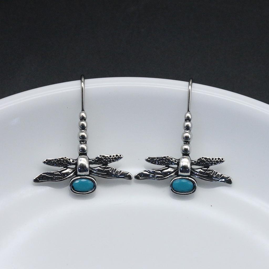 Retro Silver Color Dragonfly Animal Earrinsg Hook Dangle Earrings Party Women Elegant Jewelry