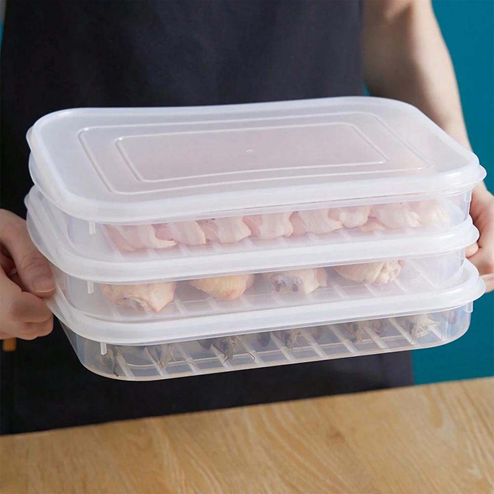 1pc Transparent With cover Grid Refrigerator Large Capacity Storage Box Frozen Meat Compartment Food Sub-packed Kitchen Tools