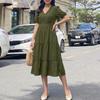 ZANZEA Women Elegant V-Neck Casual Solid Color Short Sleeve Dress