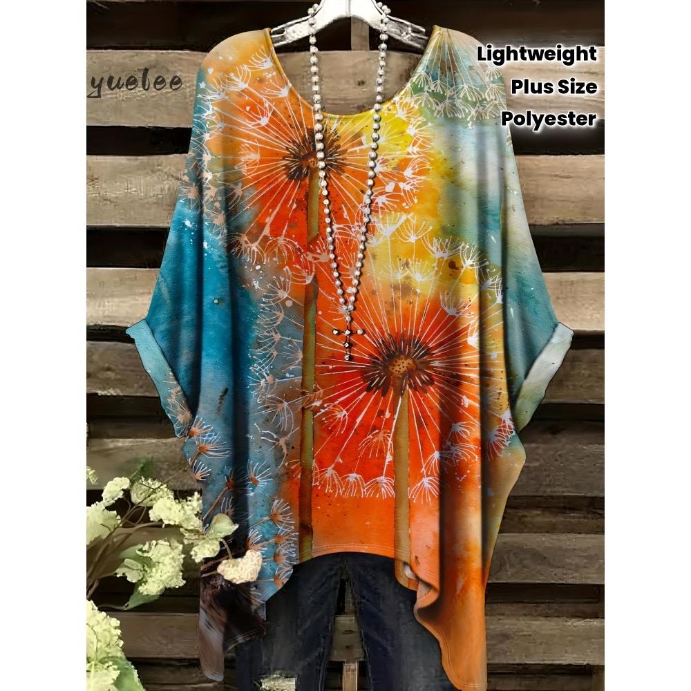 

Fashion Women s T-Shirt Gothic Style Bohemian Vintage Blue and White Porcelain Prints O-Neck Woman Clothes Oversized 5XL