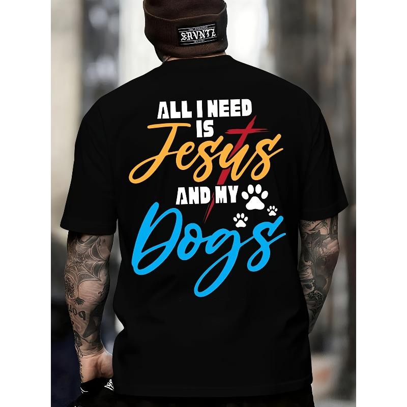 

European sizes Christian Dog Lover Graphic T-Shirt - Men S Casual Short Sleeve Tee Black with Colorful Lettering & Paw Prints 4XL чорний
