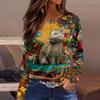 Womens's Fashion Casual Halloween Print V-neck Mid Length Pocket 3/4 Sleeve Top