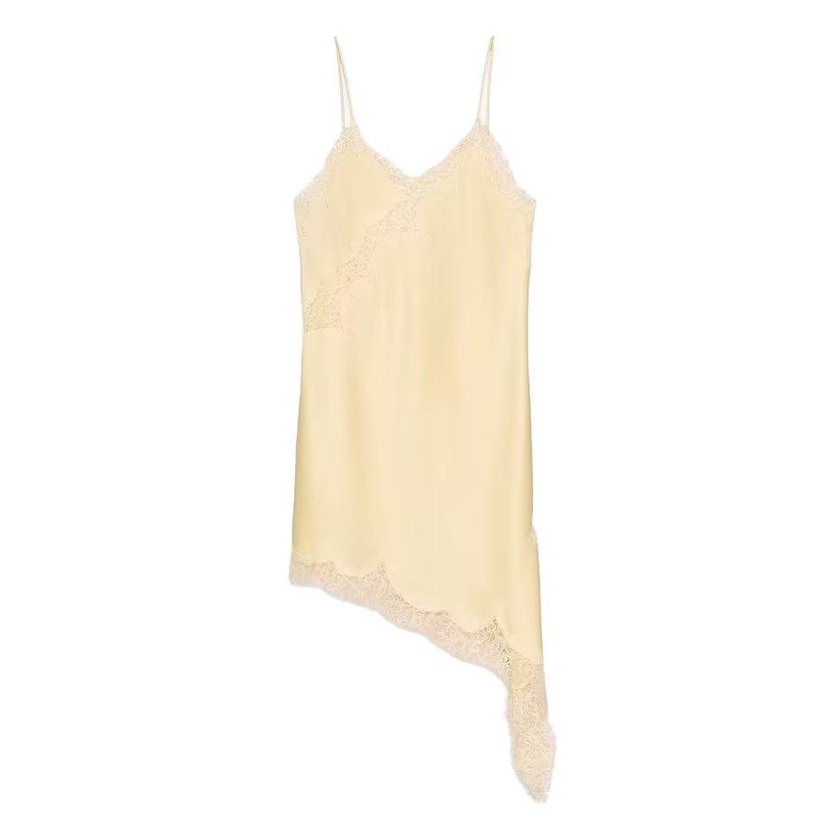 European & American Women's Lace Patchwork Satin Camisole Dress - New Hot Style Fashion