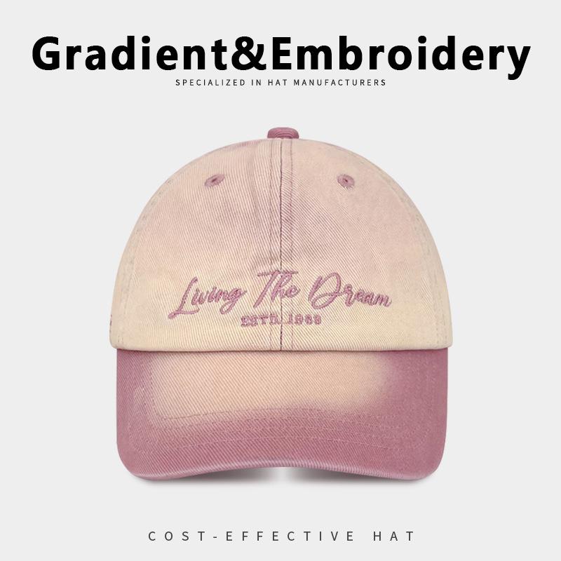 Women Men Baseball Cap, Vintage Denim Hat Embroidery Letters Gradient Color Adjustable Sun Visor Hat