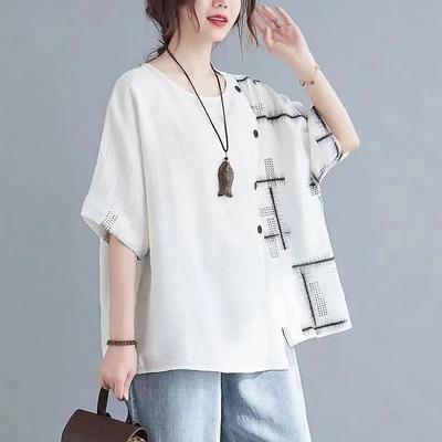 Summer New Cotton and Linen Women's Tops Loose Short-sleeved T-shirts for Women