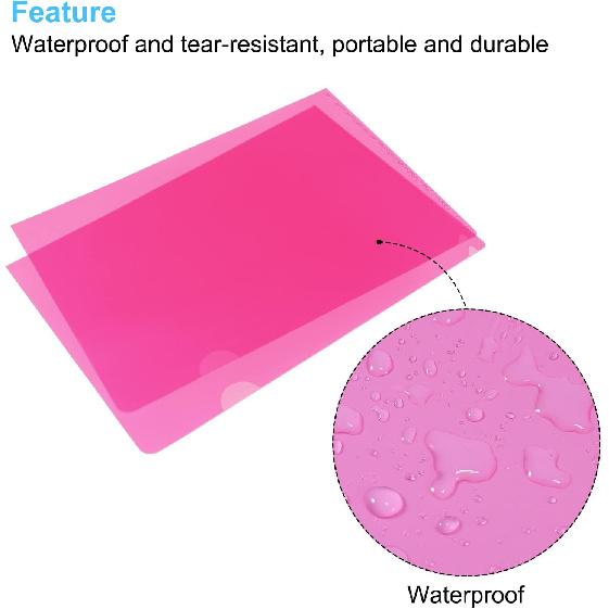 PATIKIL L Type Folders 12 Pack A4 Plastic File Project Pockets Clear Paper Document Jacket Sleeve for Office, Pink