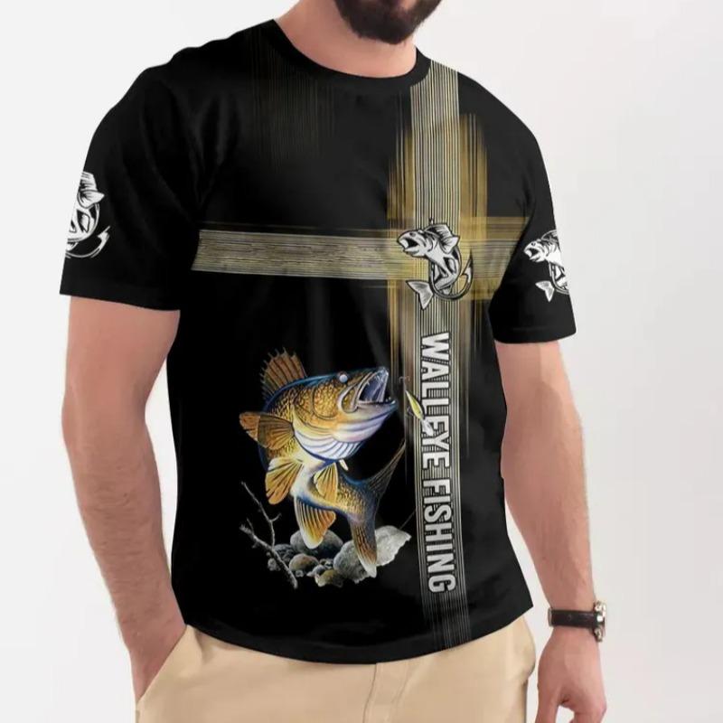 Summer Men's Fishing T-Shirts Short Sleeve 3d Fish Print Street T-Shirts Hip Hop Big Size Man Tees Loose Casual O-Neck Tops