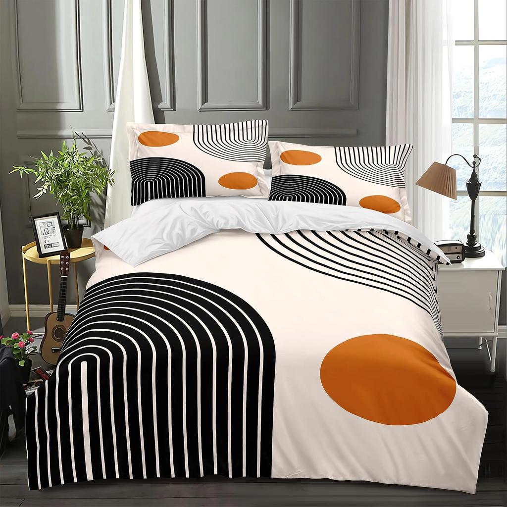 Abstract Geometric Rainbow Sun Circles Comforter Cover Microfiber Soft Bedding Sets Medieval Boho Century Modern Duvet Cover Set