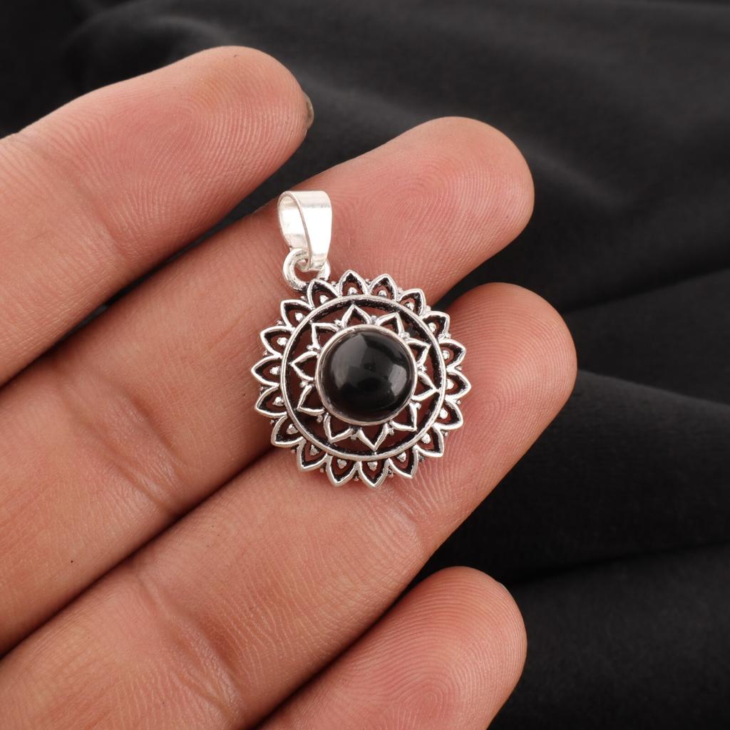 Black Tourmaline Gemstone 925 Sterling Silver Jewelry Handcrafted Pendant 1.14" CP-30-31