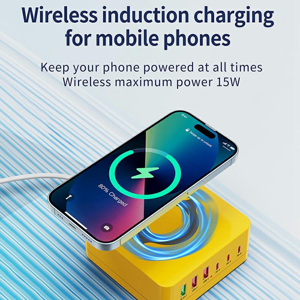 

963L All in one 140W 6 Ports Charging Station with Wireless Charging for Phones/Tablet/Laptop EU Plug