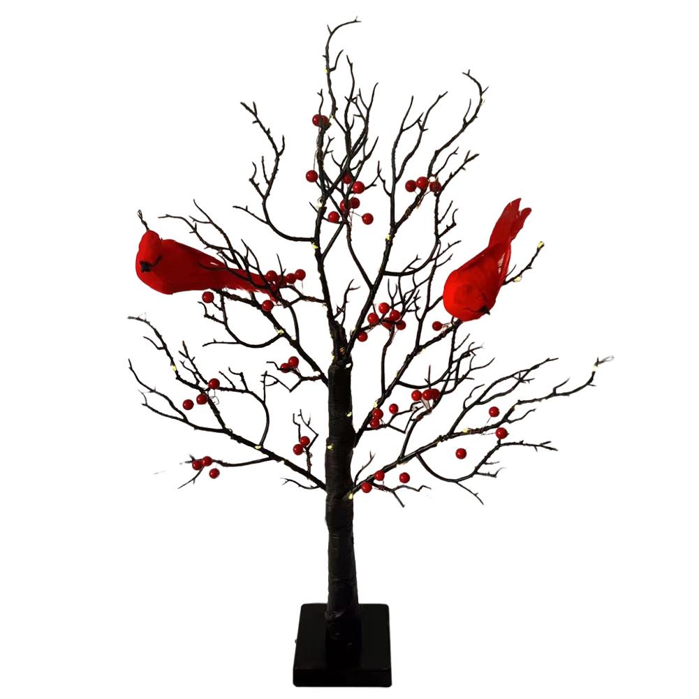 

Mini Tree Light Lighted Tree with Red Bird & Berries Tabletop Night Light Battery Operated Decorative for Bedroom Living Room чёрный
