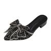 Fashion Summer New Shoes for Women Pointed Toe Slipper Glitter Bowknot Outdoor Casual Sandals Girl Heels Mules Shoes Zapatos De Mujer