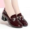 Spring Women Pumps Luxury Solid Patent Leather High Heels Fashion Square Toe Block Heel Shoes Office Slip-on Work Heels