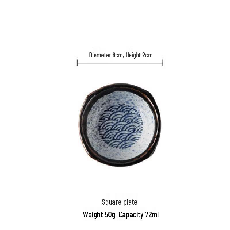 Ru Han Japanese Style Wave Pattern Three-Compartment Square Sauce Dish