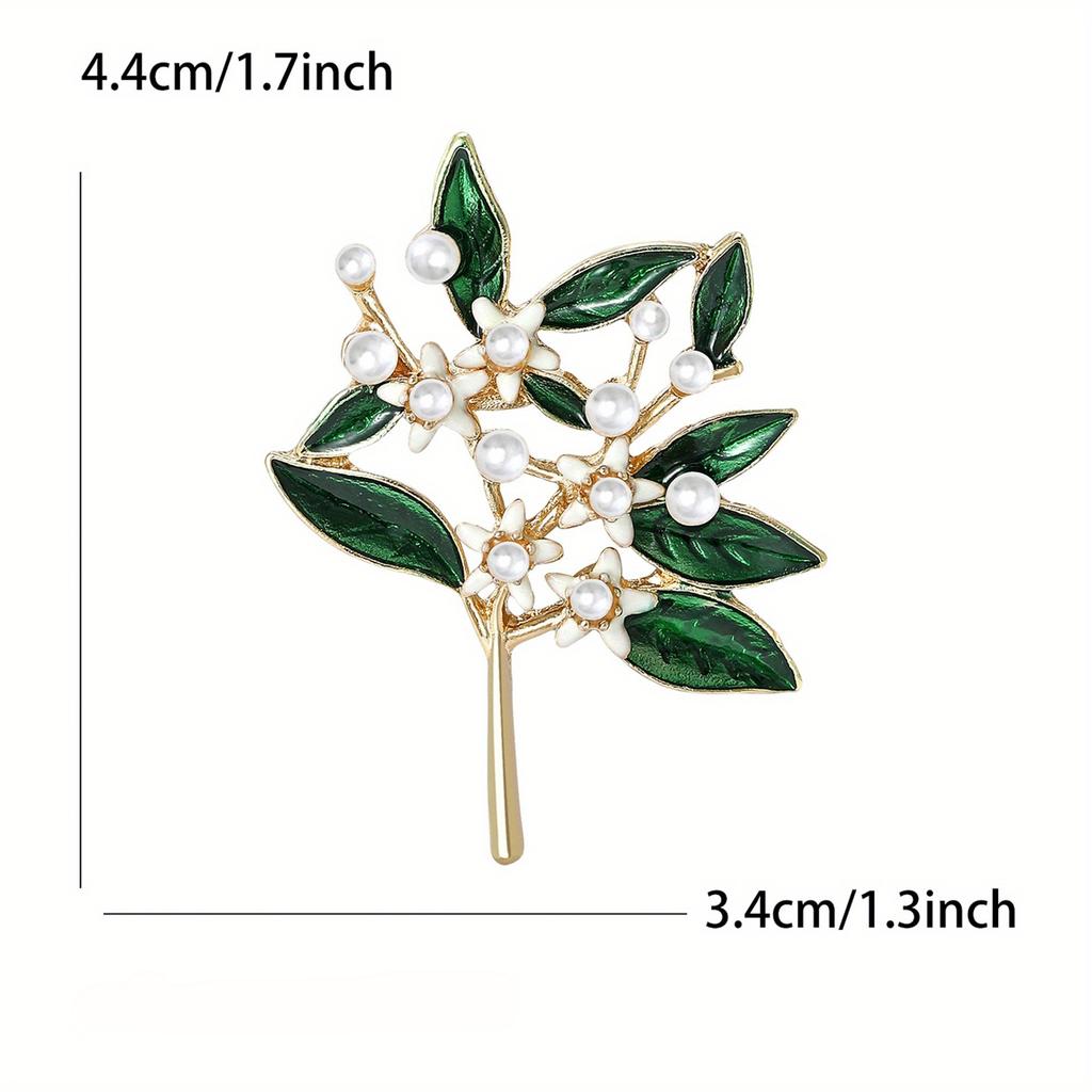 Vintage Enamel Green Leaf Pearl Flower Brooch - Elegant Unique Design, Unisex Luxury Jewelry, Perfect Holiday Gift