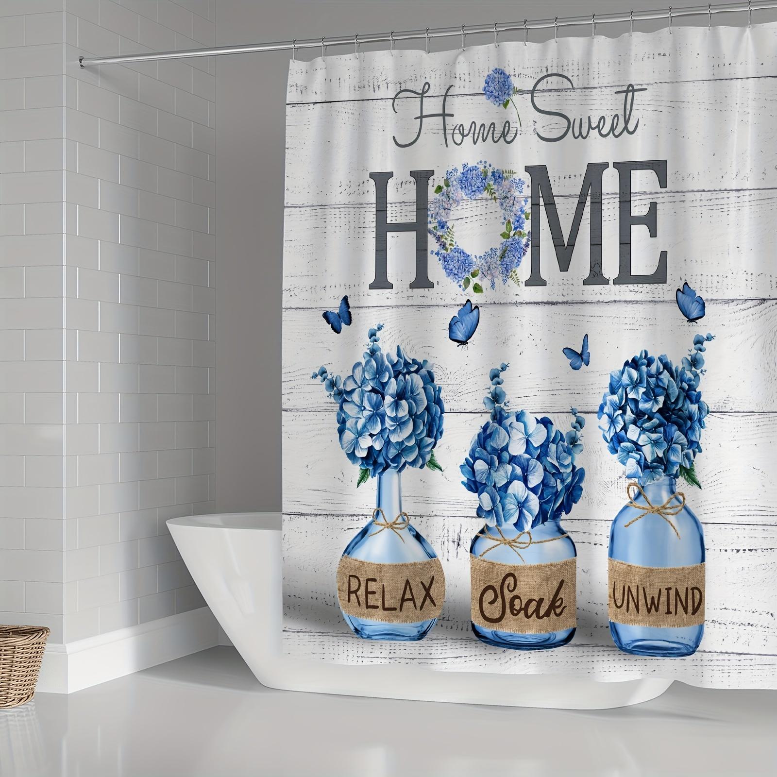 4 шт. роскошные синие занавески для душа с бабочкой и гортензией — фото 2