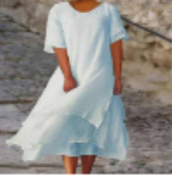 

Повседневное платье с разрезом и двойным слоем, с коротким рукавом, 2023 5XL светло-синий