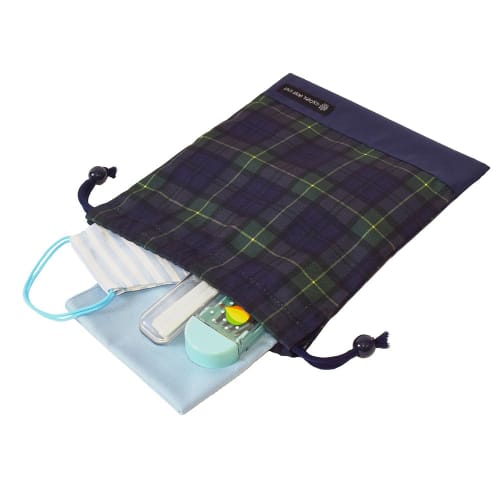 COLORFUL CANDY STYLE Drawstring Lunch Bag, Medium, No Gusset (with Name Tag), Water-Repellent, No-Iron, Tartan Check/Dark Green, Water-Repellent, Ligh