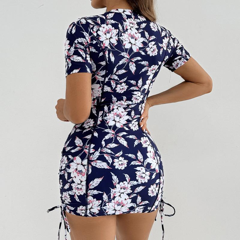 Floral Women Swimsuits Sun Protection Female Short Sleeves Swimwear Surfing Sports Pool Beachwear Two-Piece Bathing Suits 2026