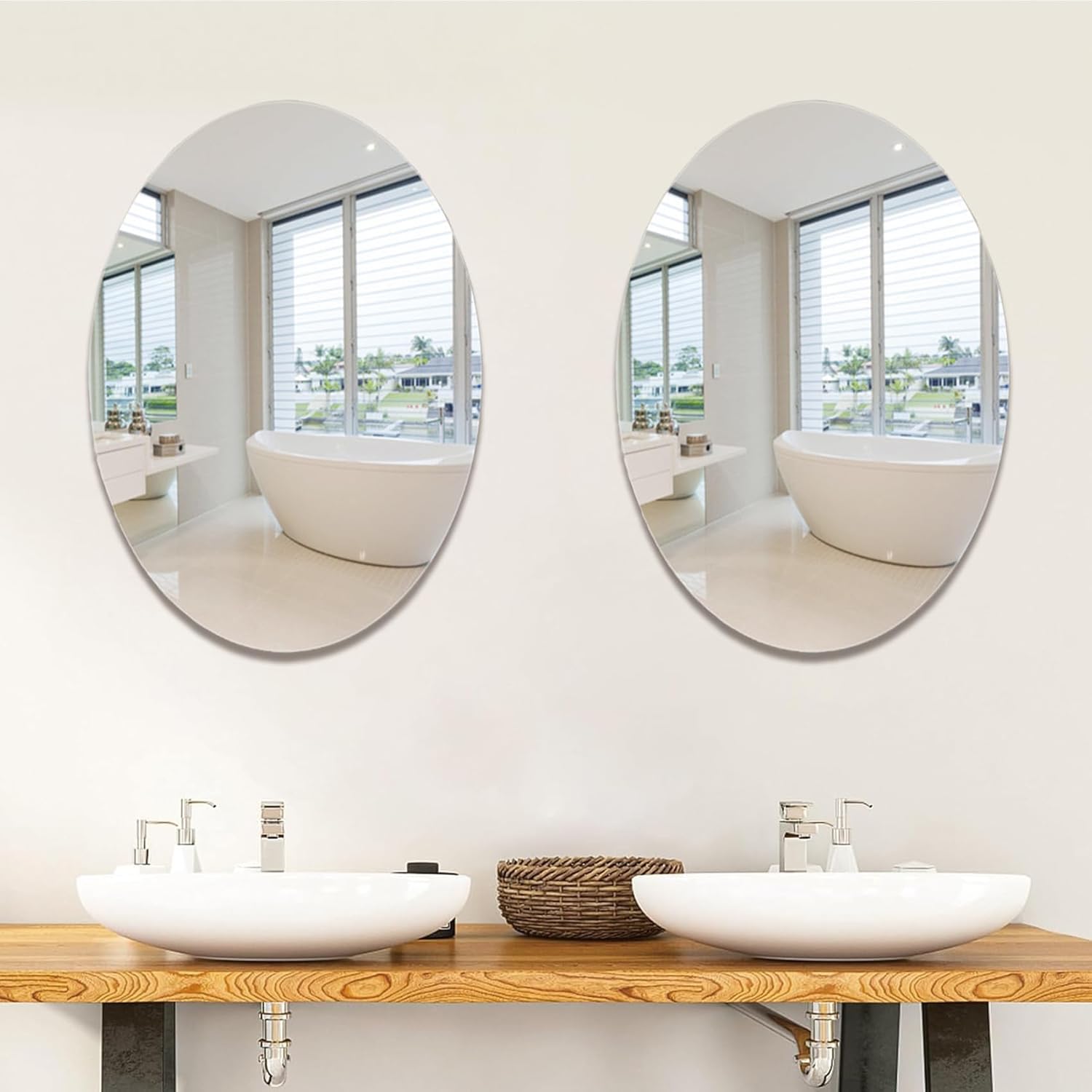Овальное настенное зеркало без стекла 2 шт. Овальное зеркало для туалетного столика Самоклеящееся акриловое зеркало Настенная наклейка Гибкое безрамное пластиковое зеркало Настенное украшение для дома