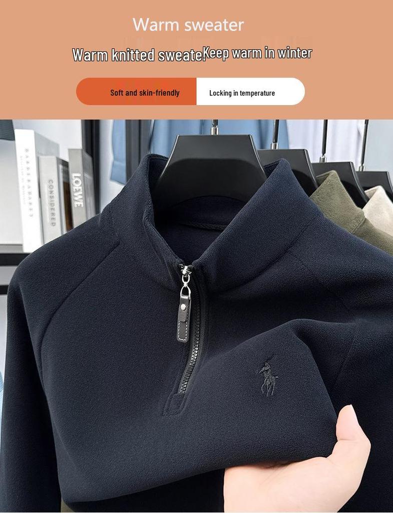 Herren Stickerei Wolle Plüsch Halbreißverschluss Hoodie - Verdicktes Herbst/Winter Basisschicht Oberteil