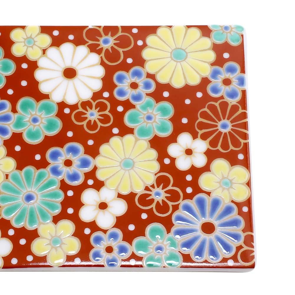 Made in Kutani Kutani Gosai ceramic square flat auspicious plum and chrysanthemum wedding grand opening Japan, ware, (five colors), porcelain,